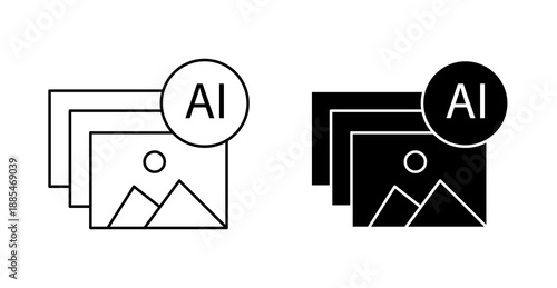 AI Image Recognition Media Stack Line Icon