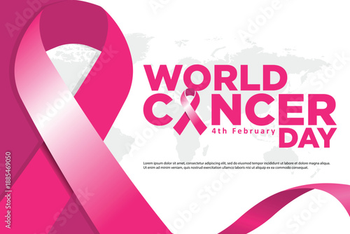 World Cancer Day concept. Flat design background and ribbon. For Poster or Banner Design for World Cancer Day 4 February. Vector illustration