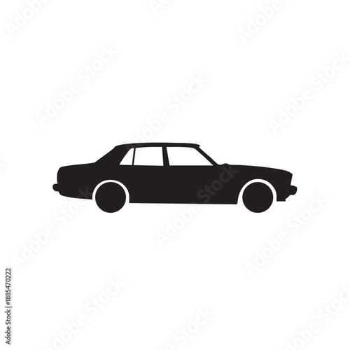 Side view silhouette of a classic vintage car on white background, retro automobile, vehicle for transportation and travel