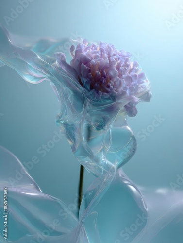 Close-up of a single flower with a blue background. the flower is in the center of the image, with its petals spread out in a star-like shape.