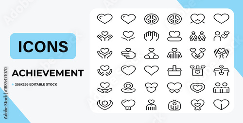 Friendship and love line icons set. care and charity concept editable stroke outline icons set, vector illustration on white background