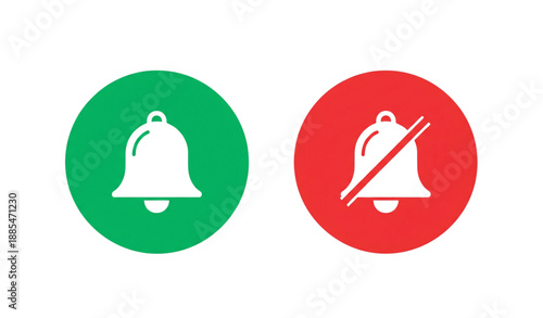 Green and red ringing bell status icons flat vector illustration isolated on white