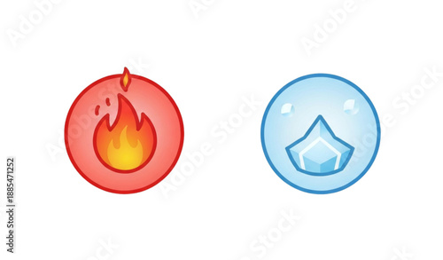 Hot and cold fire and ice vector icons set isolated on white background