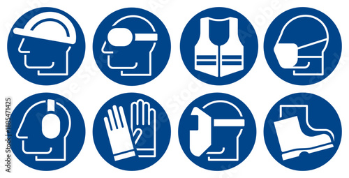 Mandatory sign set, Protective workwear icons, Safety work equipment and protective clothing, Construction safety labels