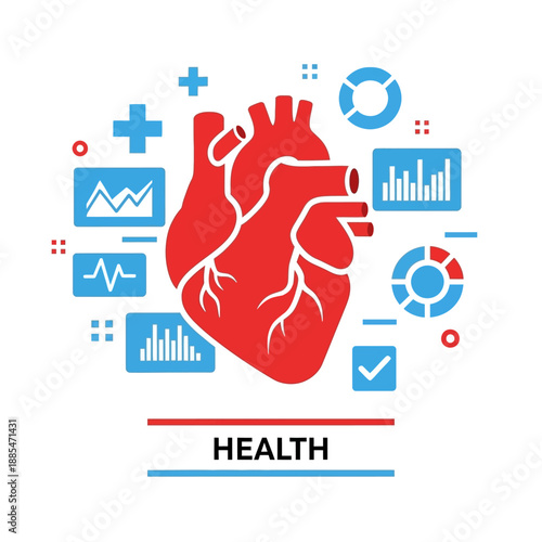 Red Heart with Medical Symbols Around.