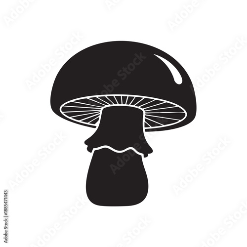 Mushroom silhouette icon isolated on white background representing nature fungi organic food forest plants and autumn season minimalist black vector illustration for cooking and biological designs