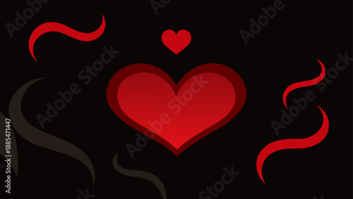 A passionate and intense minimalist illustration featuring a dark red heart on a black background perfect for contemporary digital design concepts