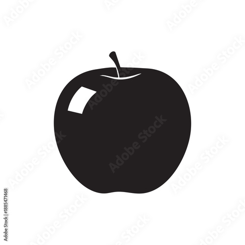 Red apple fruit silhouette with leaf and highlight isolated on white background representing healthy food nutrition organic farming and sweet snacks minimalist black vector illustration for designs