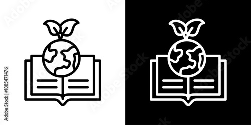 Eco Education Icon Of Line Black And White Style