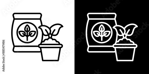 Organic Farming Icon Of Line Black And White Style