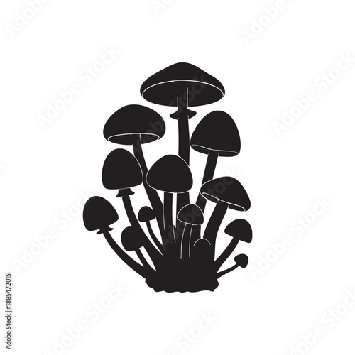 Natural mushroom cluster silhouette collection featuring organic fungi shapes for botanical studies and forest themed graphic design projects isolated on white background for versatile creative uses