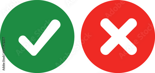 Green check mark and red cross mark on white background