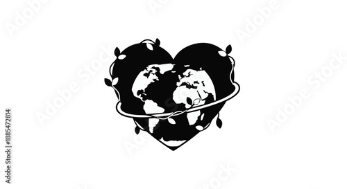 Eco friendly heart shaped Earth globe with leaves, symbolizing love and care for the planet, environmental conservation concept, sustainable lifestyle, eco awareness