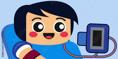 A person using a digital blood pressure monitor at home. Close-up on the arm and device.