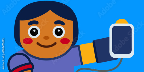 A person using a digital blood pressure monitor at home. Close-up on the arm and device.