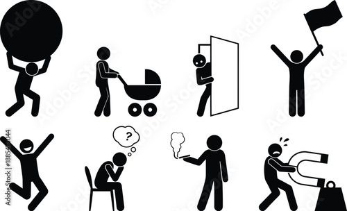 Man facing various life challenges and success