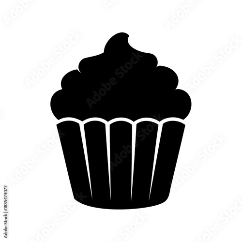Silhouette of a delicious creamy cupcake with simple clean design style