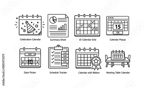 Collection of calendar and planning icons for business and personal organization