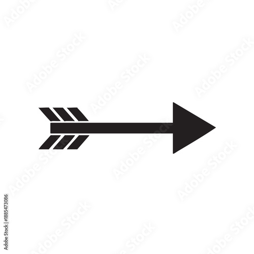 Black arrow silhouette with feathers vector illustration pointing right for direction and navigation concept design element isolated on white background used for hunting or archery archery symbol