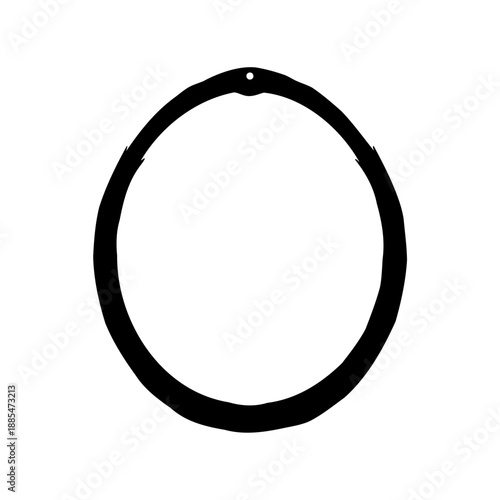 Minimalist black irregular circle or ring shape with a small mounting hole