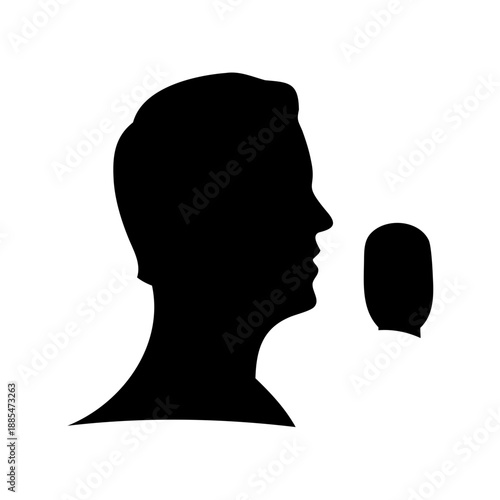 Silhouette of a person speaking into a microphone or taking an oral swab