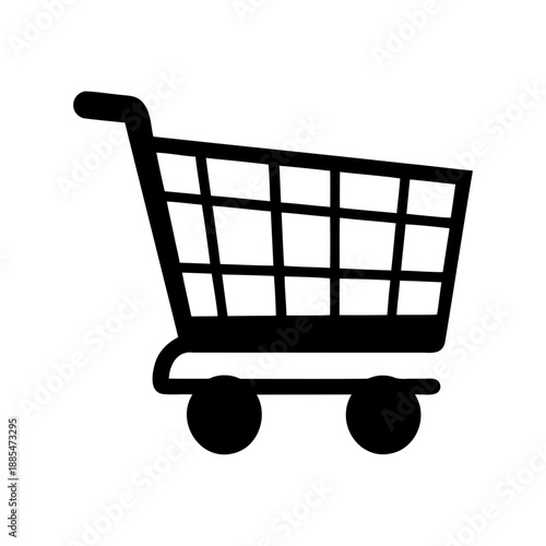 Silhouette of a black shopping cart with a grid and wheels