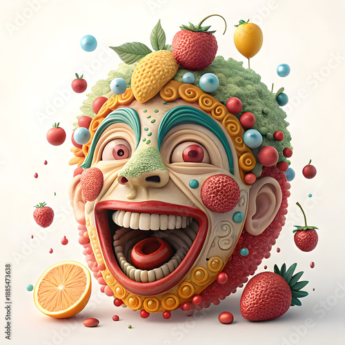 Humorous Surreal Face Made From Playful Abstract Objects
