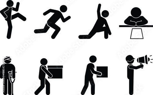 People doing various activities like running and working