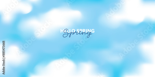 Spring, summer soft blurred background. Natural landscape with blue sky, white clouds. Cartoon heaven.