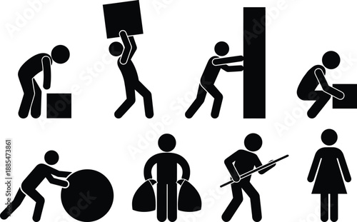 People performing various physical tasks and activities