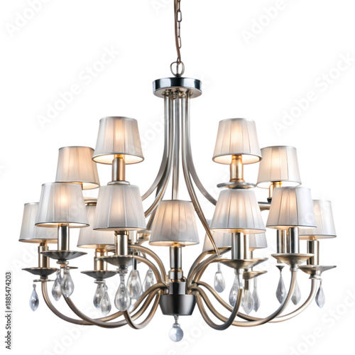 Elegant 12Light Chandelier with Crystal Accents and Fabric Shades