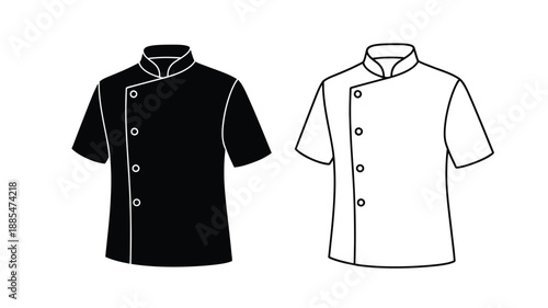 a black and white illustration of a chef s jacket design simple silhouette