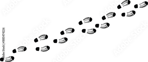 Footprints leading upward on white background