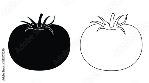 a black and white tomato illustration showcasing two contrasting designs silhouette