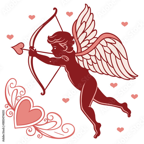 Valentine cupid arrow piercing ribbon heart icon