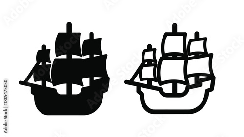 a black and white image showing two sailing ship silhouettes