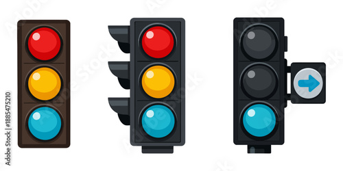 Traffic light icons showing various signals and directions