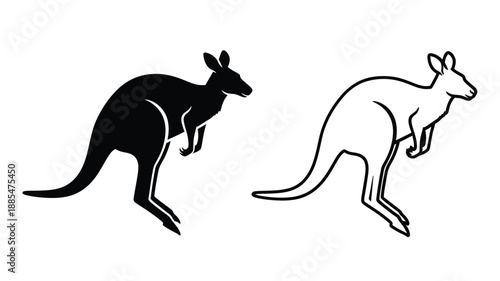 two kangaroos jumping a black and white illustration displaying a dynamic pose silhouette