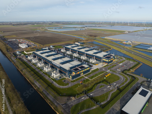 Aerial view of data center campus in middenmeer netherlands