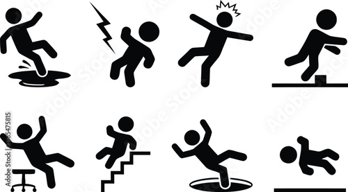 Person falling down silhouette icon set
