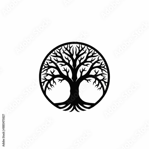 Stylized Black Tree of Life Emblem Inside a Circle.