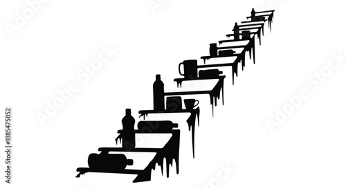 Silhouette of people working on computers at modern office desks in a row during daytime with minimalist decor
