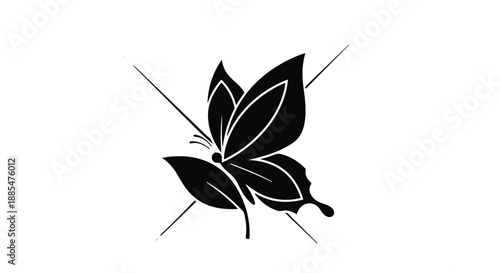 Minimalist black leaf illustration with white outline on plain white background for design element or logo