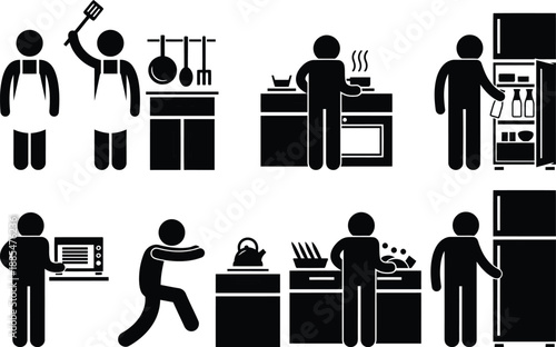 Kitchen activities and cooking process illustration