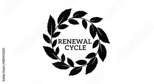Eco friendly renewal cycle logo with leaf wreath sustainable growth concept black and white minimalist design