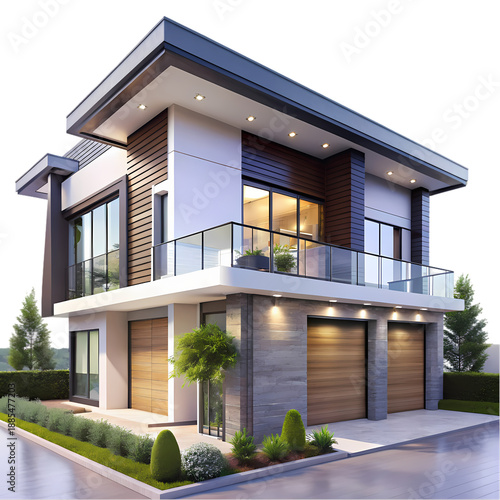 Contemporary TwoStory House Design Modern Architecture with Double Garage and Balcony