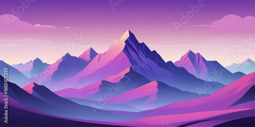 Scenic mountain illustration featuring purple and  blue gradients and serene natural mood