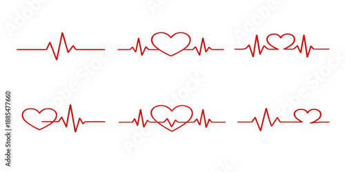 Red heart symbol with a medical heartbeat line showing a healthy cardiology pulse ecg graph and life care illustration on a hospital monitor