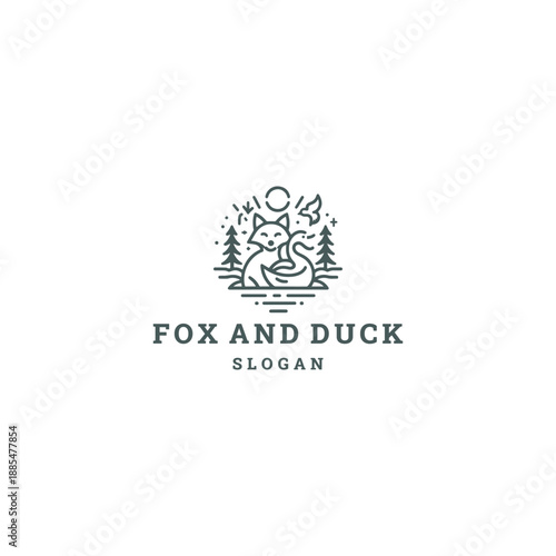 Fox and duck logo template vector illustration design