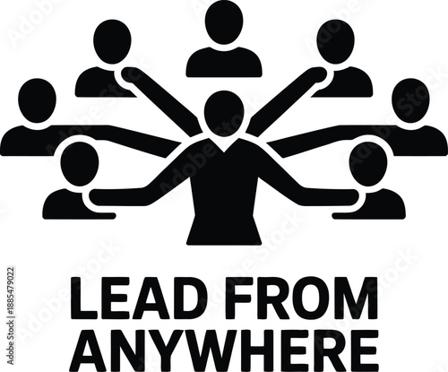 Of a leader connecting with a team, with text "Lead From Anywhere